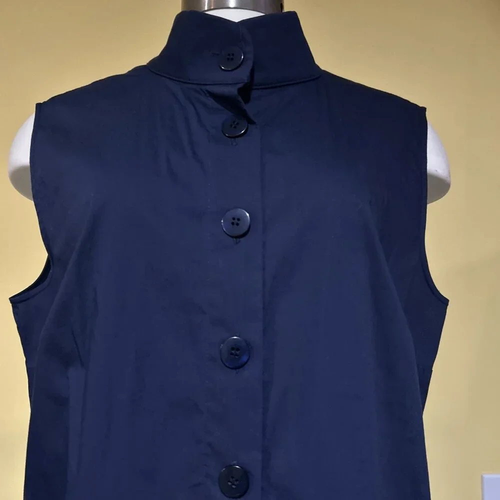 Per se By Carlisle Designer Luxurious Navy Sleeveless Shirt 14 Mandarin Collar - Picture 4 of 10
